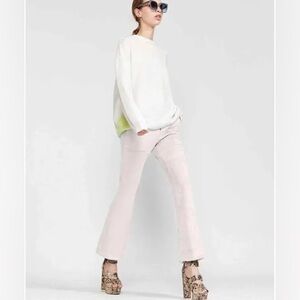 Cynthia Rowley Nadia Ultra Suede Flared 10 Pants Beige Ivory Flat Front NWT NEW